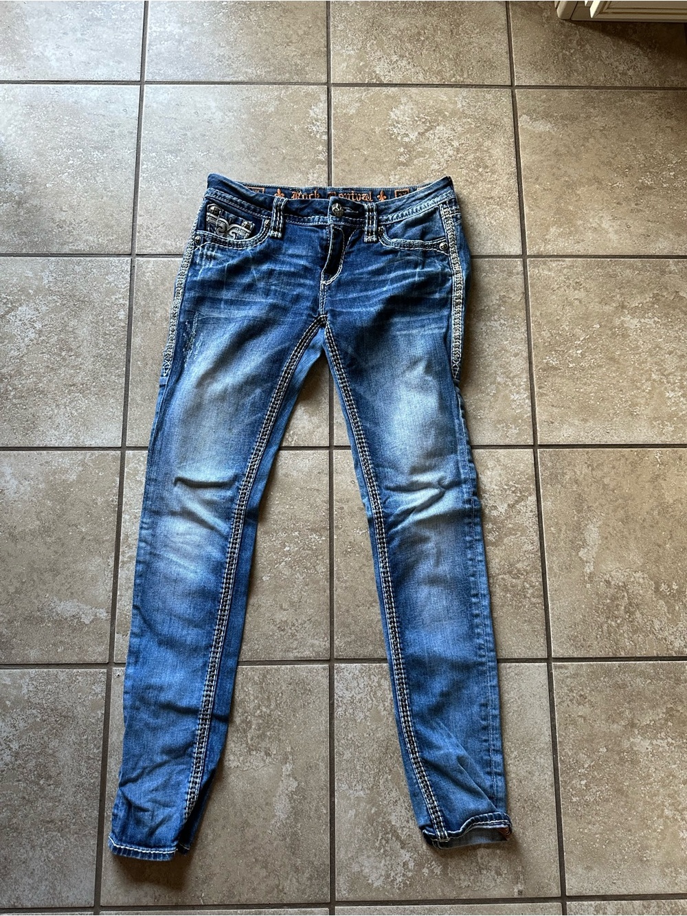 Rock Revival Blue Skinny Jeans with Distressed Fade